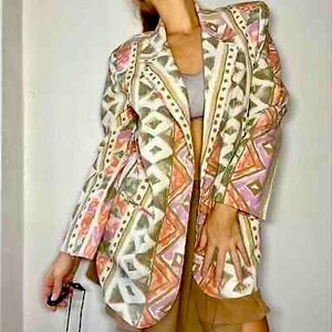 Vintage 80s Toni Garment for CC Magic Abstract Geometric Colorful Button Blazer